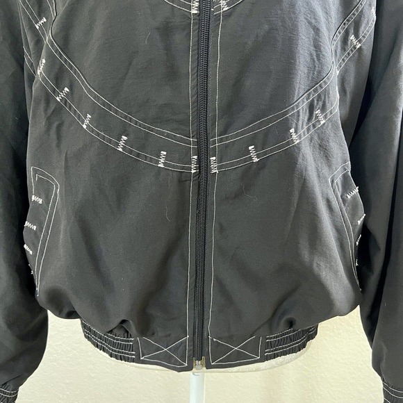 Janeve Windbreaker Jacket 80's 90's Black White Petite Large Retro Sport Vintage - Picture 3 of 16